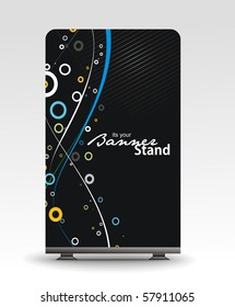 a roll-up display with stand banner template design, vector illustration.