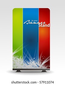 a roll-up display with stand banner template design, vector illustration.
