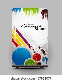 a roll-up display with stand banner template design, vector illustration.