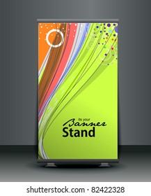 a roll-up display with stand banner template design, vector illustration.