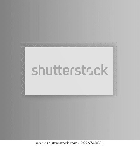 Rollup screen placed in front of exhibition fair booth showing blank placard and banner panel with interior marketing design object ad template for retail stand presentation board

