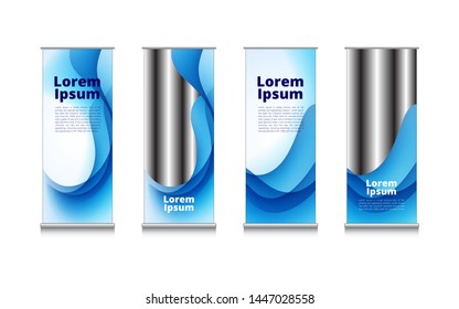 rollup set4 Blue and white wave water abstract background template design for picture and text message Business flyer