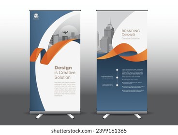 Ilustración vectorial de la plantilla RollUp, diseñada para el estilo aplicado a la exposición. Banners publicitarios, modelo de negocio vertical.