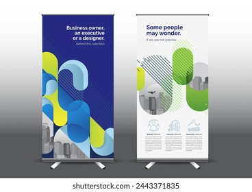 Ilustración vectorial de plantilla RollUp, diseñado para el estilo aplicado a la exposición. Banners publicitarios, modelo de negocio vertical.