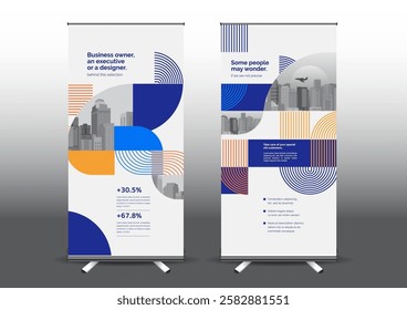 RollUp template vector illustration, Designed for style applied to the expo. Publicity banners, business model vertical.
