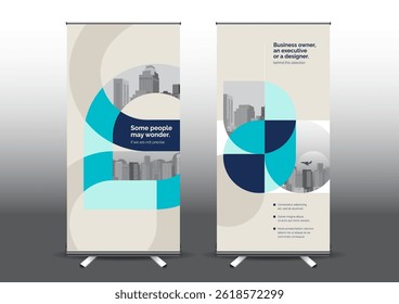 Ilustração do vetor do modelo RollUp, Projetado para o estilo aplicado à exposição. Faixas publicitárias, modelo de negócios vertical.