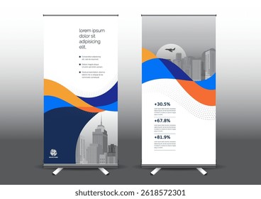 Ilustração do vetor do modelo RollUp, Projetado para o estilo aplicado à exposição. Faixas publicitárias, modelo de negócios vertical.