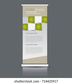 Rollup vertical banner stand template. Abstract background concept for business, education, presentation, advertisement. Editable vector illustration. Green color.
