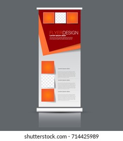 Rollup vertical banner stand template. Abstract background concept for business, education, presentation, advertisement. Editable vector illustration. Orange and red color.
