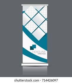 Rollup vertical banner stand template. Abstract background concept for business, education, presentation, advertisement. Editable vector illustration. Blue color.