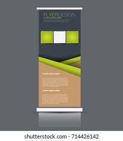 Rollup vertical banner stand template. Abstract background concept for business, education, presentation, advertisement. Editable vector illustration. Green color.