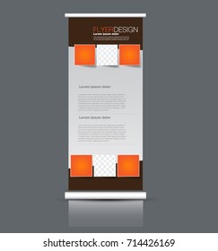 Rollup vertical banner stand template. Abstract background concept for business, education, presentation, advertisement. Editable vector illustration. Orange and brown color.