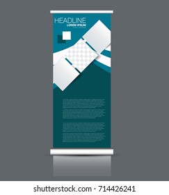 Rollup vertical banner stand template. Abstract background concept for business, education, presentation, advertisement. Editable vector illustration. Blue color.