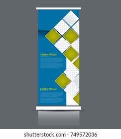 Rollup vertical banner stand template. Abstract background concept for business, education, presentation, advertisement. Editable vector illustration. Blue color.