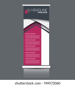 Rollup vertical banner stand template. Abstract background concept for business, education, presentation, advertisement. Editable vector illustration. Pink color.
