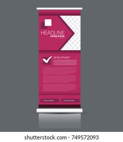Rollup vertical banner stand template. Abstract background concept for business, education, presentation, advertisement. Editable vector illustration. Pink color.