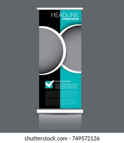 Rollup vertical banner stand template. Abstract background concept for business, education, presentation, advertisement. Editable vector illustration. Blue color.