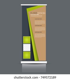Rollup vertical banner stand template. Abstract background concept for business, education, presentation, advertisement. Editable vector illustration. Green color.