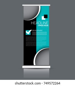 Rollup vertical banner stand template. Abstract background concept for business, education, presentation, advertisement. Editable vector illustration. Blue color.