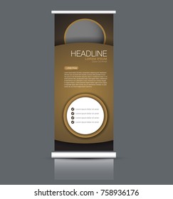 Rollup vertical banner stand template. Abstract background concept for business, education, presentation, advertisement. Editable vector illustration. Brown color.