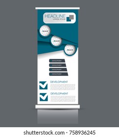 Rollup vertical banner stand template. Abstract background concept for business, education, presentation, advertisement. Editable vector illustration. Blue color.