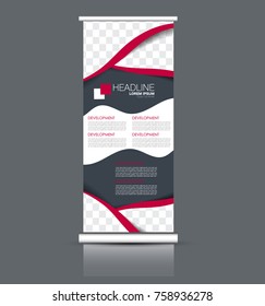 Rollup vertical banner stand template. Abstract background concept for business, education, presentation, advertisement. Editable vector illustration. Red and grey color.