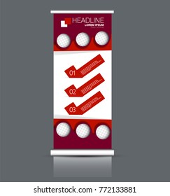 Rollup vertical banner stand template. Abstract background concept for business, education, presentation, advertisement. Editable vector illustration. Red color