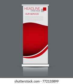 Rollup vertical banner stand template. Abstract background concept for business, education, presentation, advertisement. Editable vector illustration. Red color