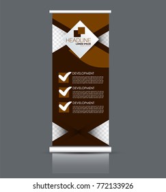 Rollup vertical banner stand template. Abstract background concept for business, education, presentation, advertisement. Editable vector illustration. Brown color