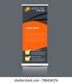 Rollup vertical banner stand template. Abstract background concept for business, education, presentation, advertisement. Editable vector illustration. Orange color.