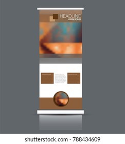 Rollup vertical banner stand template. Abstract background concept for business, education, presentation, advertisement. Editable vector illustration. Brown color.