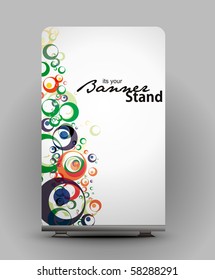a rolup display with stand banner template design, vector illustration.