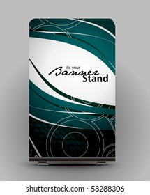 a rolup display with stand banner template design, vector illustration.