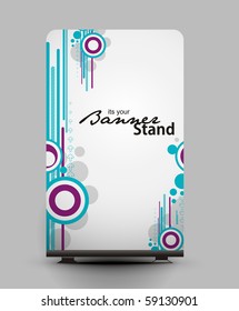 a rolup display with stand banner template design, vector illustration.