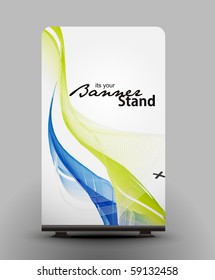 a rolup display with stand banner template design, vector illustration.