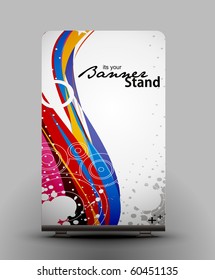 a rolup display with stand banner template design, vector illustration.