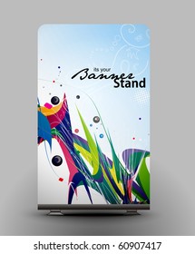 a rolup display with stand banner template design, vector illustration.