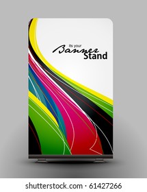 a rolup display with stand banner template design, vector illustration.