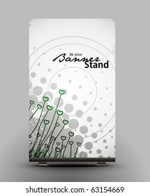 a rolup display with stand banner template design, vector illustration.
