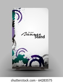 a rolup display with stand banner template design, vector illustration.
