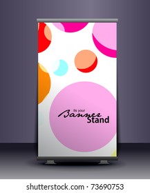 a rolup display with stand banner template design, vector illustration.