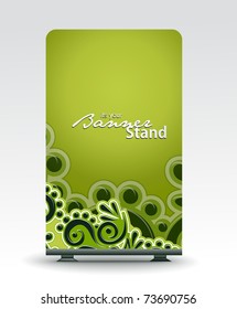 a rolup display with stand banner template design, vector illustration.