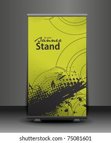 a rolup display with stand banner template design, vector illustration.