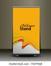 a rolup display with stand banner template design, vector illustration.