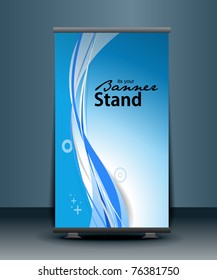 a rolup display with stand banner template design, vector illustration.