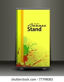 a rolup display with stand banner template design, vector illustration.