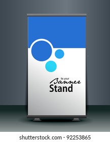 a rolup display with stand banner template design, vector illustration.