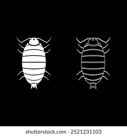 Roly poly woodlouse porcellio scaber woodruff set icon white color vector illustration image solid fill outline contour line thin flat style