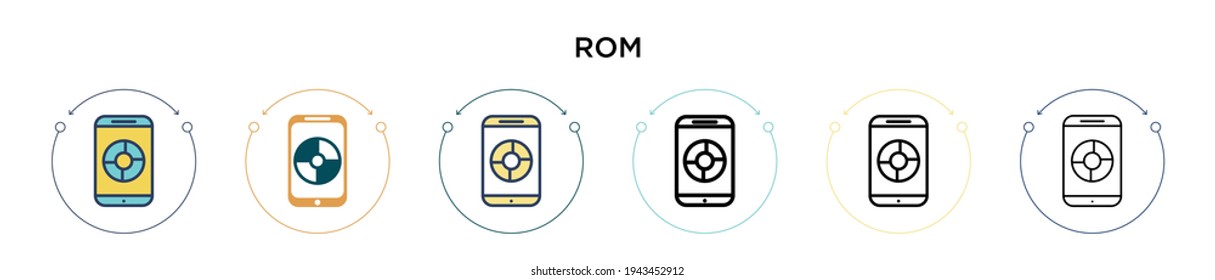 Rom icon in filled, thin line, outline and stroke style. Vector illustration of two colored and black rom vector icons designs can be used for mobile, ui, web