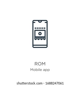 Rom icon. Thin linear rom outline icon isolated on white background from mobile app collection. Line vector sign, symbol for web and mobile